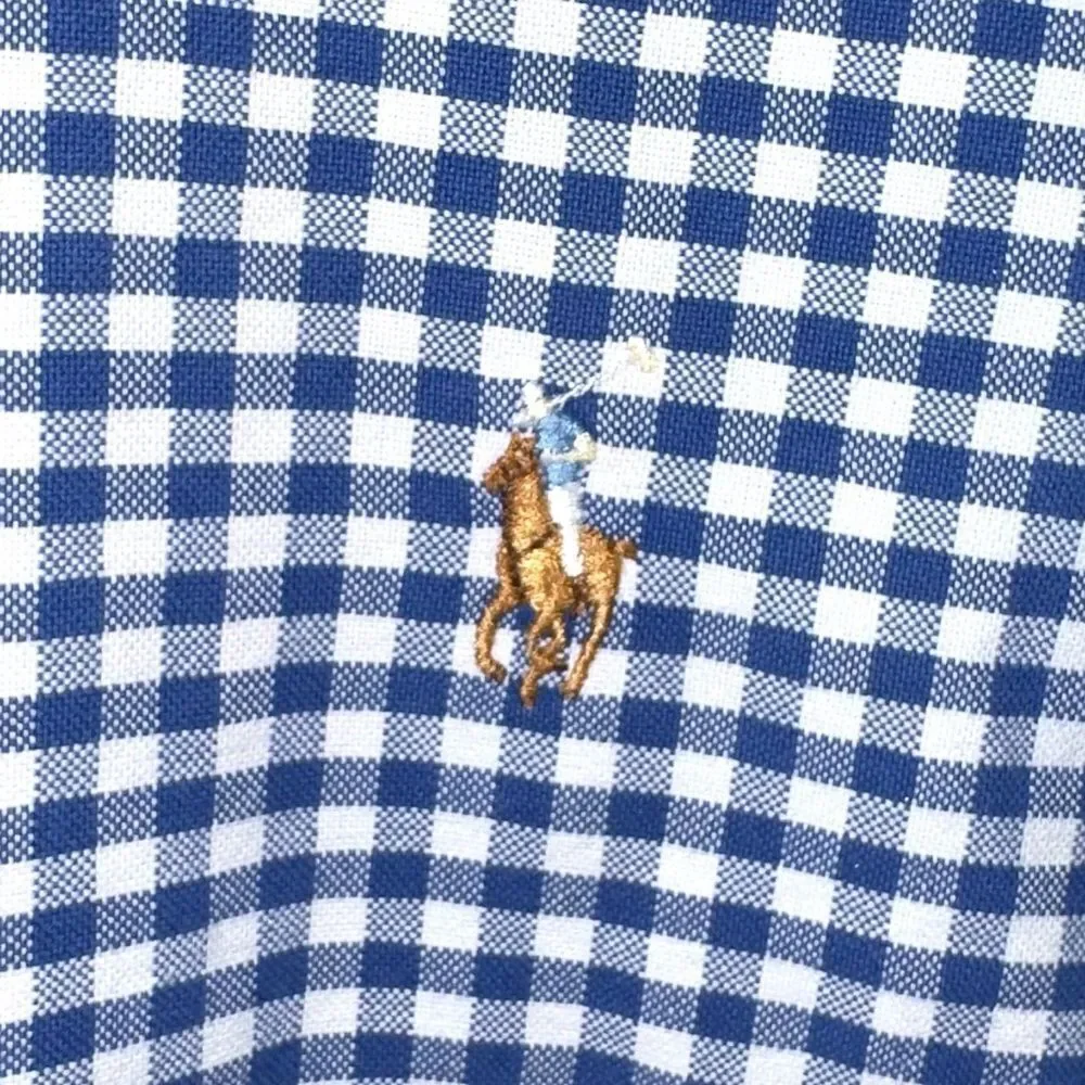 Polo Ralph Lauren Navy Gingham Classic Fit Flesh Pony Oxford Shirt L